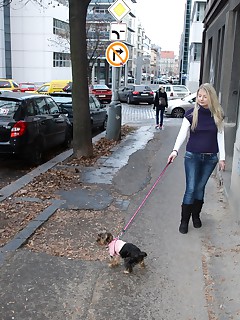 Dog walking lesbian